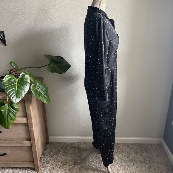 Lucky Brand Polkadot Printed Button Front Satin Jumpsuit in Black and White - Picture 6 of 12